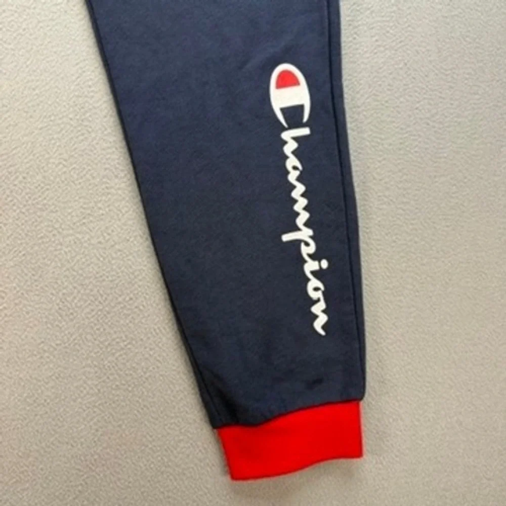 Champion Fleece Jogger Sweatpants Relaxed XL Navy Blue Colorblock Cuffs Logo NWT